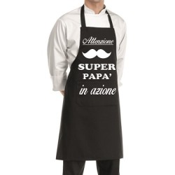 grembiule nero con scritta super papa' in cucina