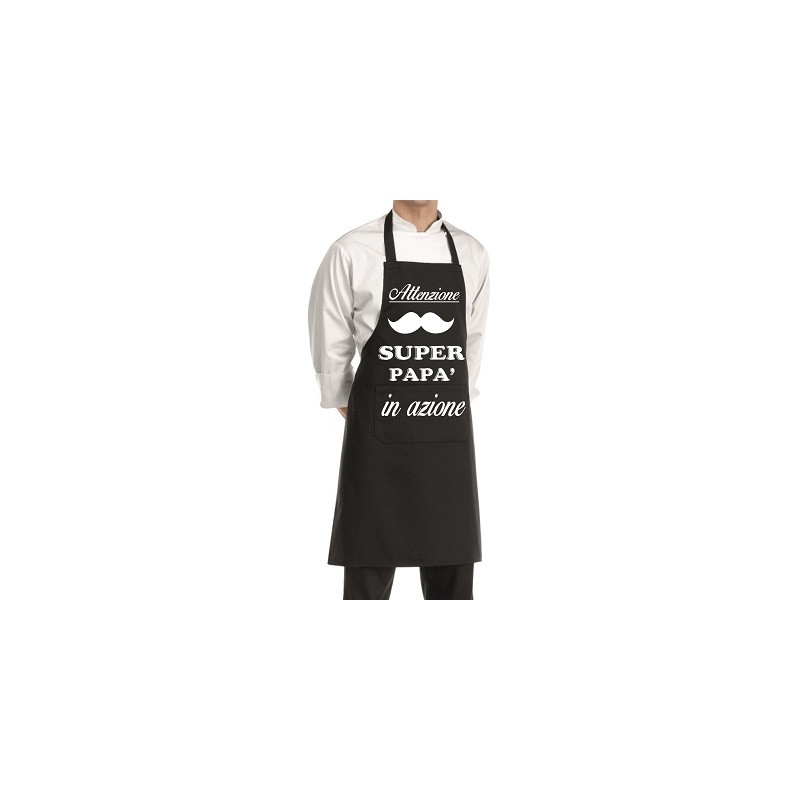 grembiule nero con scritta super papa' in cucina