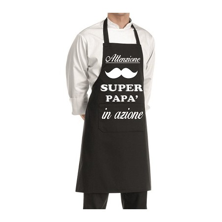grembiule nero con scritta super papa' in cucina