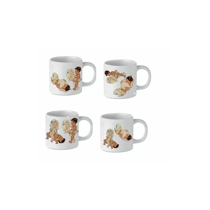 Kit 4 tazzine da caffè in ceramica con stampa pose kamasutra da ml 200