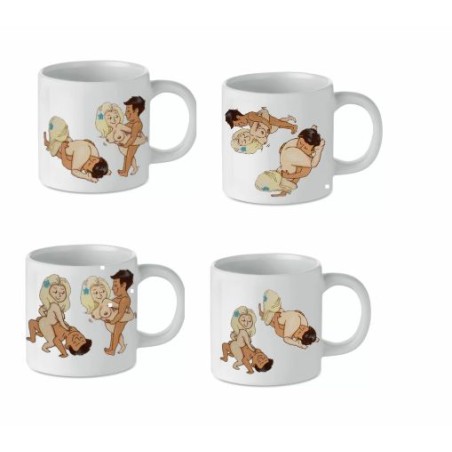 Kit 4 tazzine da caffè in ceramica con stampa pose kamasutra da ml 200