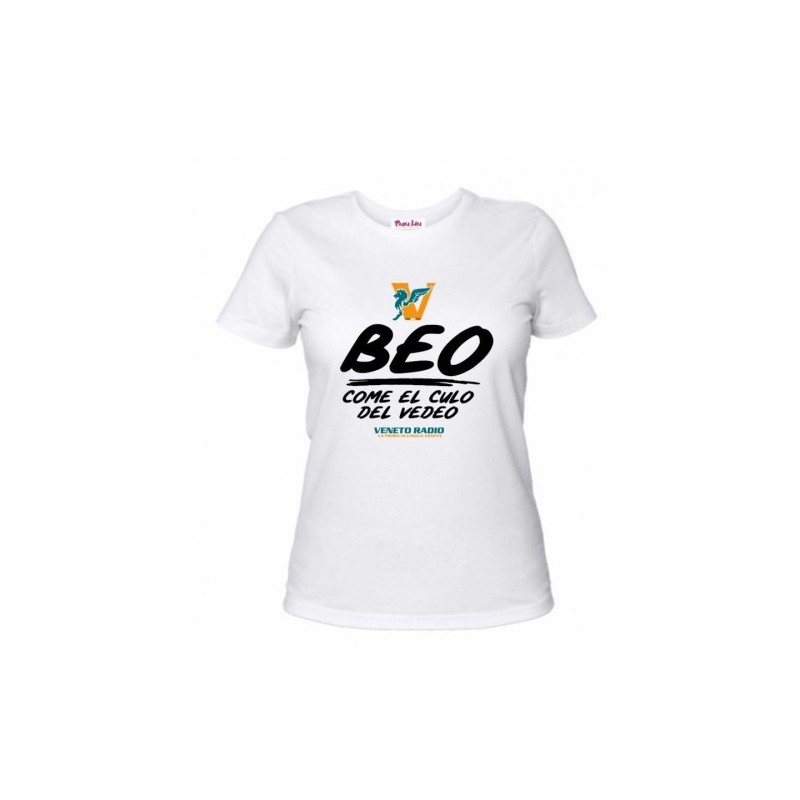 t-shirt bianca donna scritta veneto radio beo come el culo del vedeo