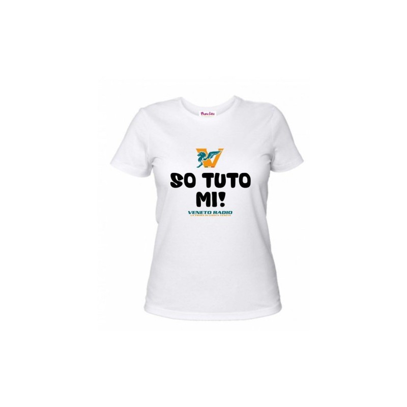 t-shirt bianca donna scritta veneto radio so tuto mi