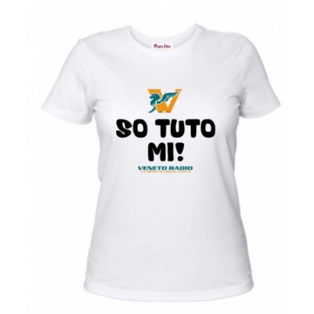 t-shirt bianca donna scritta veneto radio so tuto mi