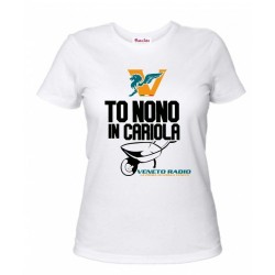 t-shirt bianca donna scritta veneto radio to nono in cariola