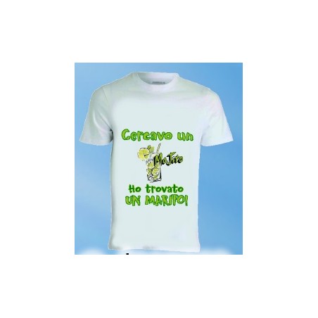 T-shirt bianca in poliestere Cercavo un mojito ho trovato un marito