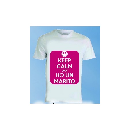 T-shirt bianca in poliestere Keep calm ora ho un marito
