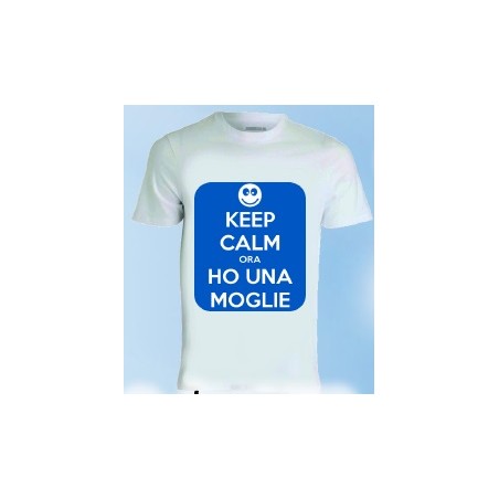 T-shirt bianca in poliestere Keep calm ora ho una moglie