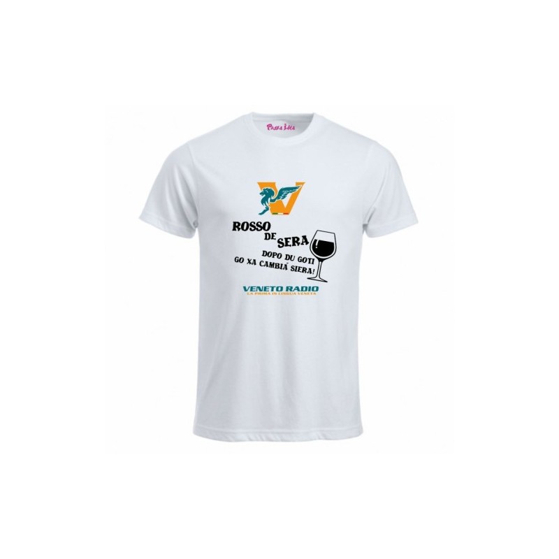 t-shirt bianca uomo scritta veneto radio rosso de sera