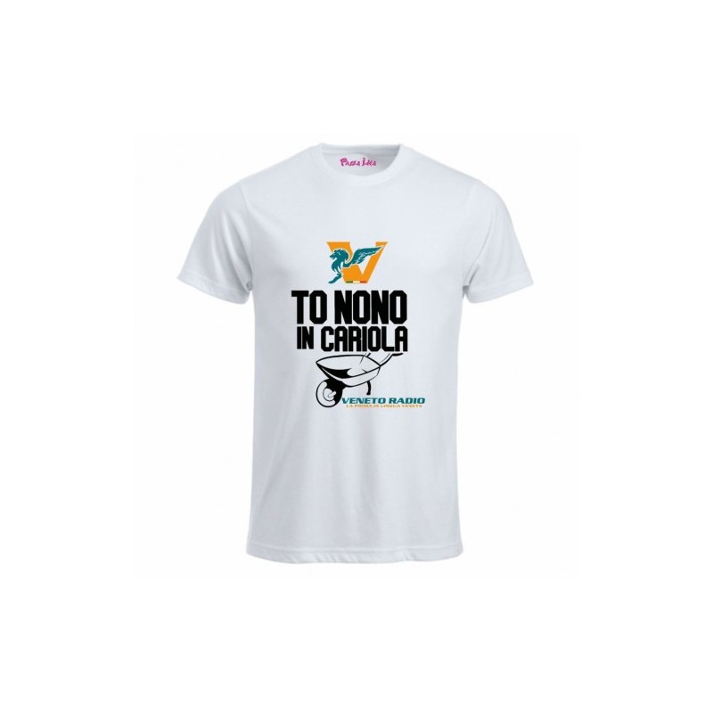 t-shirt bianca uomo scritta veneto radio to nono in cariola