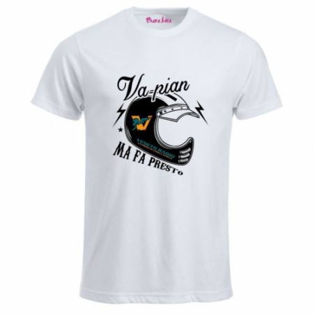 t-shirt bianca uomo scritta veneto radio va pian ma fa presto