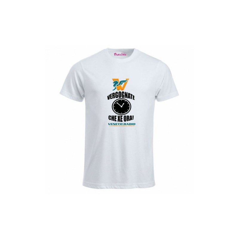 t-shirt bianca uomo scritta veneto radio vergognate ca xe ora