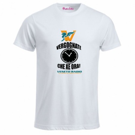 t-shirt bianca uomo scritta veneto radio vergognate ca xe ora