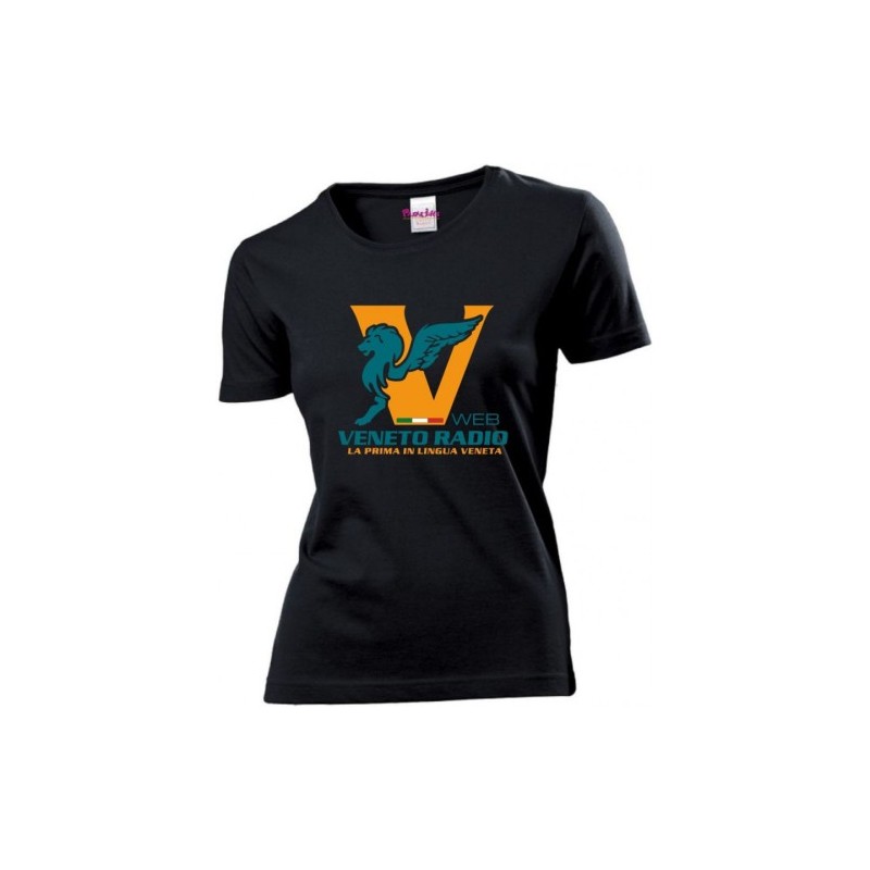 t-shirt donna nera scritta logo veneto radio gadget