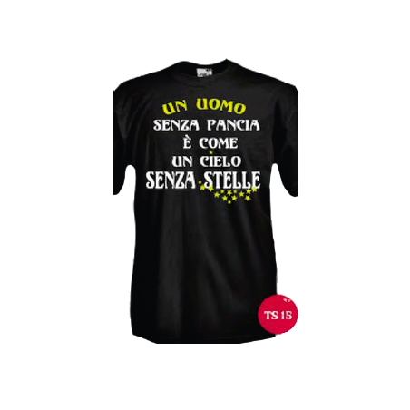 t-shirt m/c frase spiritosa . UN uomo senza pancia è come un cielo senza stelle. TAGLIE ASSORTITE S-M-L-XL-XXL