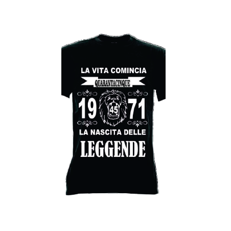 t-shirt m/c frase spiritosa .La nascita delle leggende 1971. TAGLIE ASSORTITE S-M-L-XL-XXL
