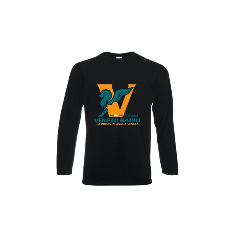 t-shirt maglia nera manica lunga scritta logo veneto radio gadget
