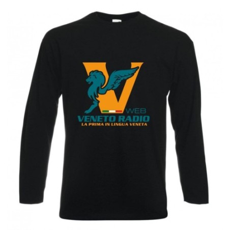 t-shirt maglia nera manica lunga scritta logo veneto radio gadget