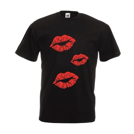 t-shirt manica corta con disegno 3 bocche baci
