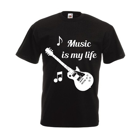 t-shirt manica corta con scritta music my life