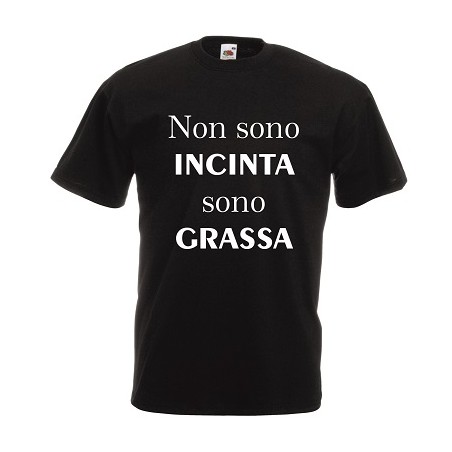 t-shirt manica corta scritta non sono incinta sono grassa
