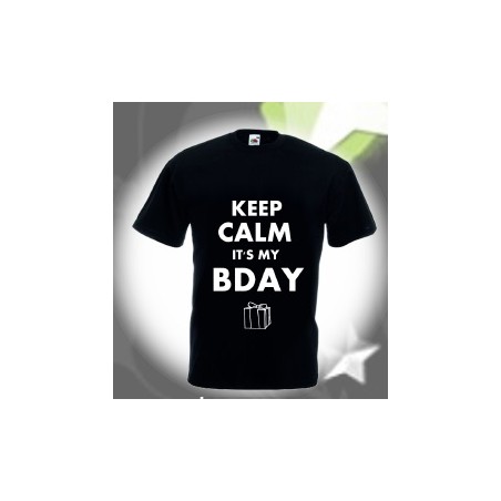 T-shirt nera in cotone compleanno Keep calm it's my bday
