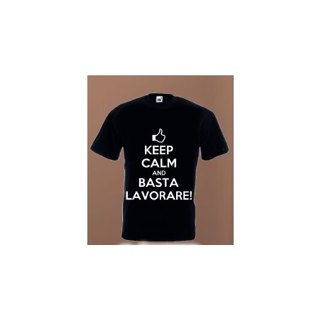 T-shirt pensione nera in cotone Keep calm and basta lavorare