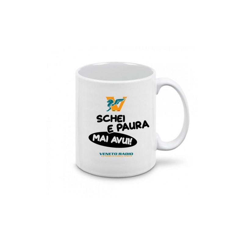 tazza 8x10 ceramica scritta veneto radio schei e paura mai avui