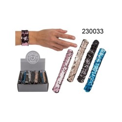 Braccialetto a scatto con paillettes, ca. 23 cm, 4 colori ass, 48 pz. per display