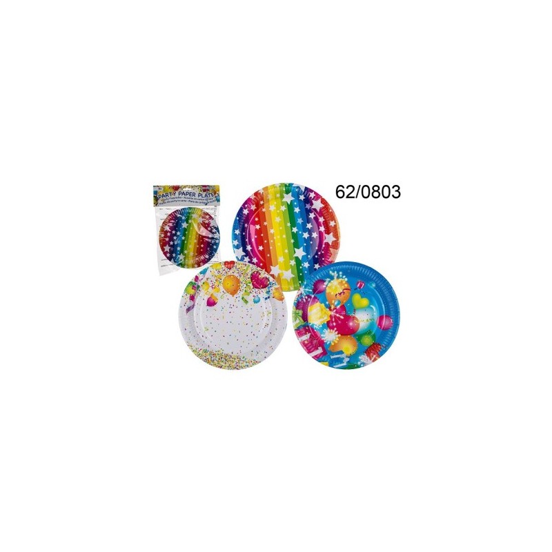 Piatto da party in carta, ca. 23 cm, 3 ass., 8 pz in sacchetto di plastica con headercard