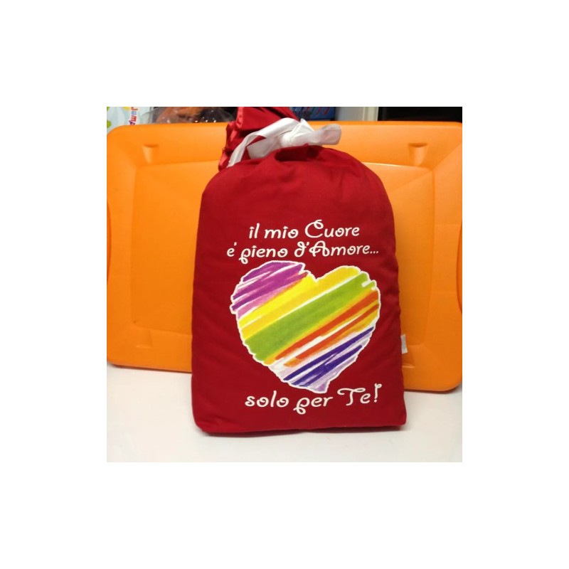 SACCO ROSSO CON SCRITTA IDEALE COME REGALO SAN VALENTINO