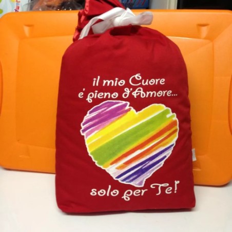 SACCO ROSSO CON SCRITTA IDEALE COME REGALO SAN VALENTINO