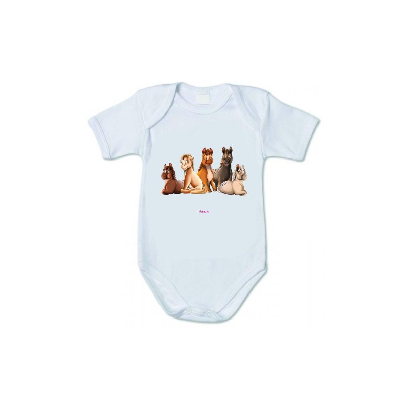 body bianco cotone bambino bambina con stampa mini pony famiglia
