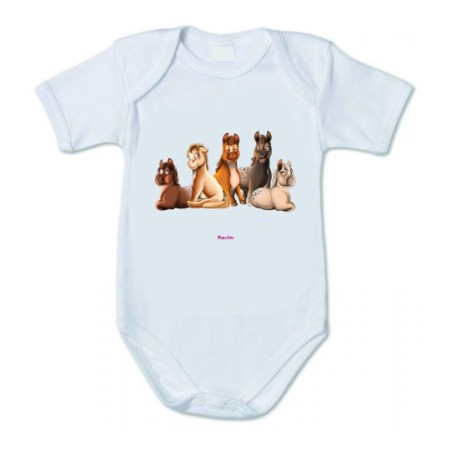 body bianco cotone bambino bambina con stampa mini pony famiglia