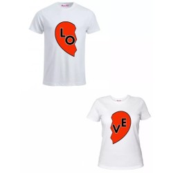 2 t-shirt bianca donna uomo scritta love cuore rosso idea regalo lui lei