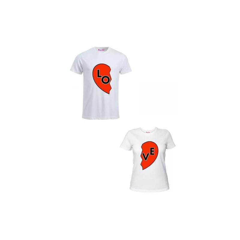 2 t-shirt bianca donna uomo scritta love cuore rosso idea regalo lui lei