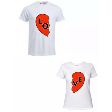 2 t-shirt bianca donna uomo scritta love cuore rosso idea regalo lui lei