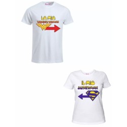 2 t-shirt bianca donna uomo scritta mia wonder woman il mio superman idea regalo