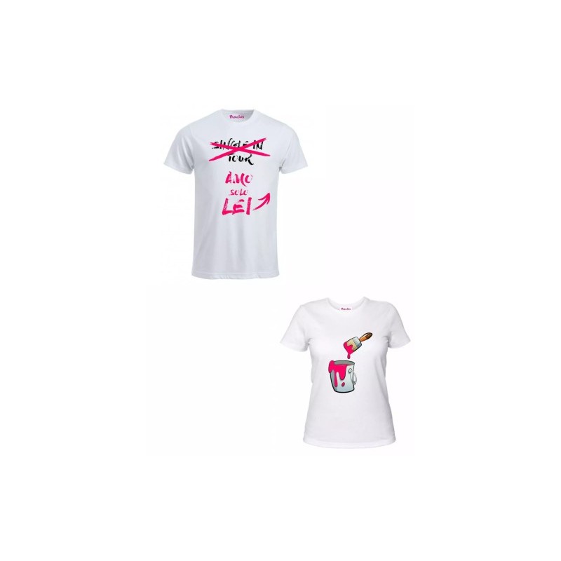 2 t-shirt bianca donna uomo scritta single in tour amo solo lei idea regalo