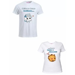 2 t-shirt bianca donna uomo scritta stiamo bene insieme come latte e biscotti