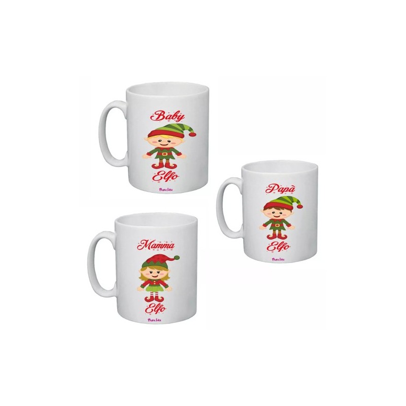 3 tazze 8x10 ceramica scritta baby mamma papa' elfo regalo festa natale famiglia