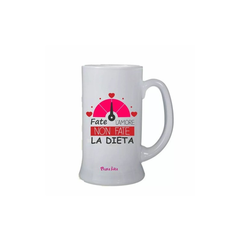 bicchiere birra scritta fate l'amore non fate la dieta san valentino regalo