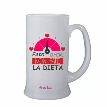 bicchiere birra scritta fate l'amore non fate la dieta san valentino regalo