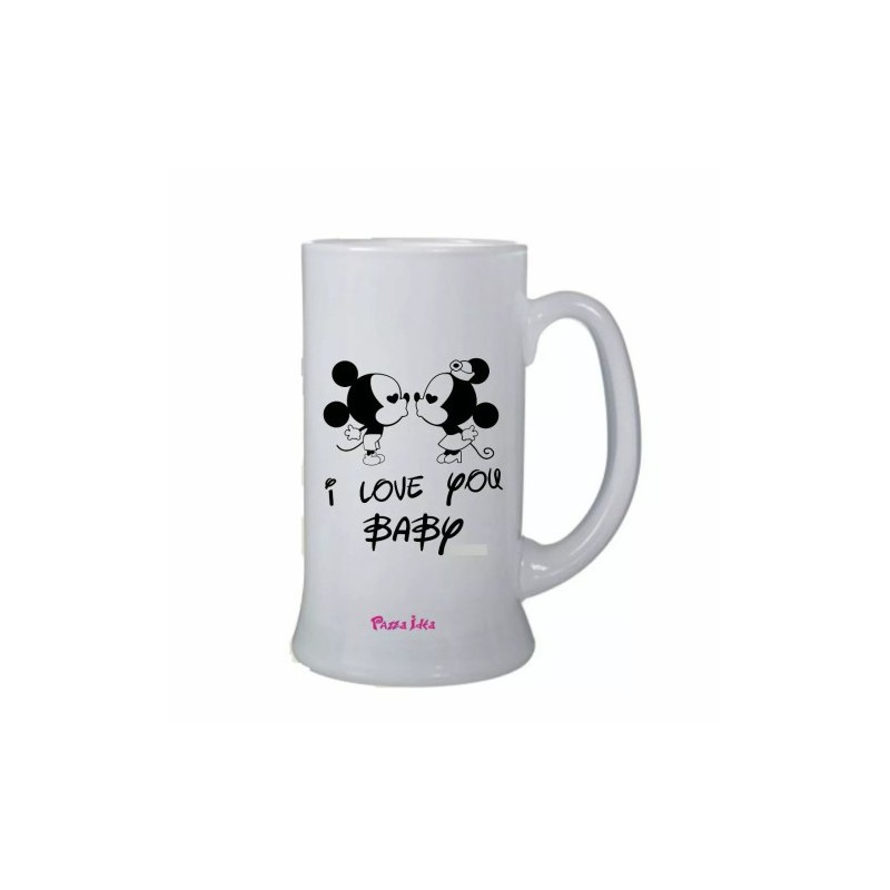 bicchiere birra scritta i love you baby san valentino regalo amore topolino