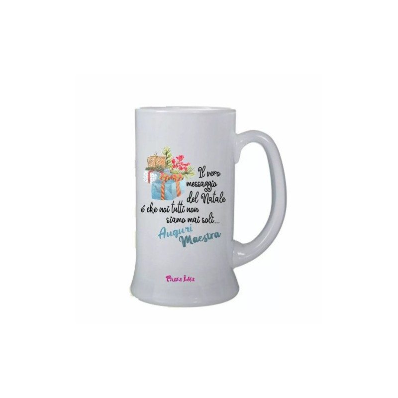 Boccale bicchiere birra 0,5 scritta auguri maestra regalo natale alunni