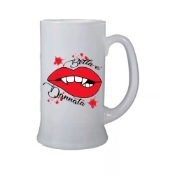 Boccale birra bicchiere 0,5 ml con disegno bocca rossa scritta bella e dannata
