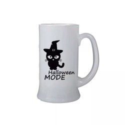 Boccale birra bicchiere 0,5 ml con scritta halloween mode gatto nero