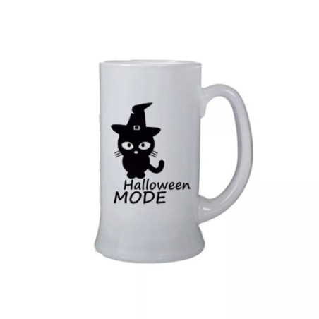 Boccale birra bicchiere 0,5 ml con scritta halloween mode gatto nero