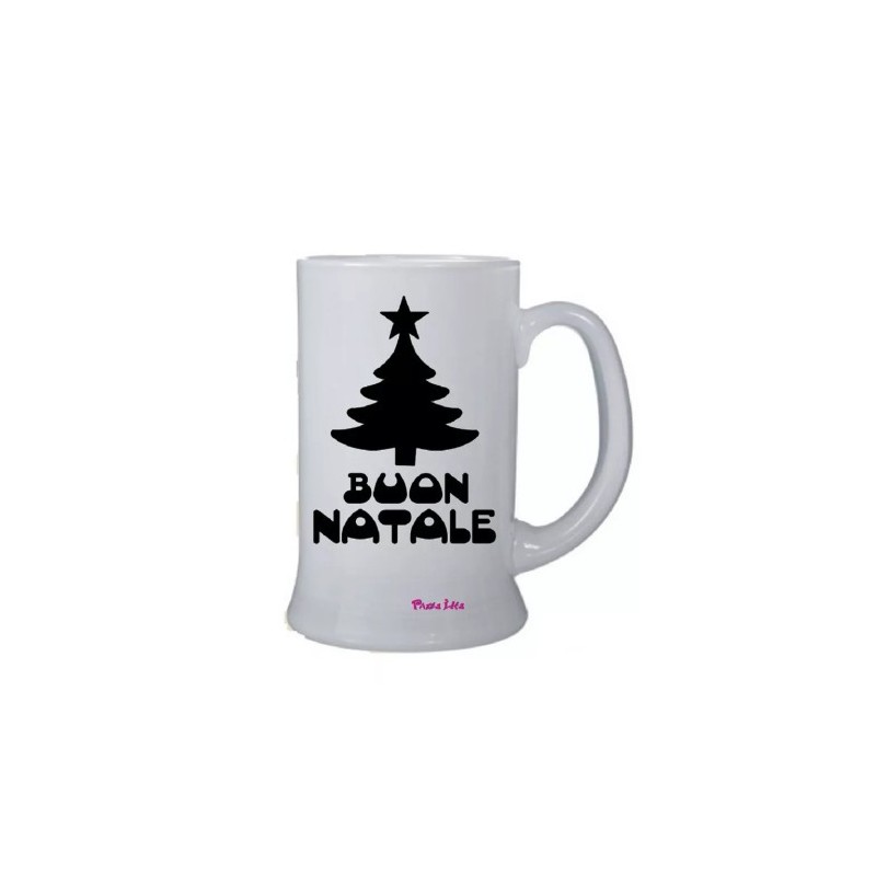 Boccale birra bicchiere con disegno albero scritta buon natale idea regalo
