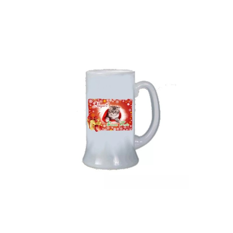 Boccale birra bicchiere con scritta buone feste auguri gatto regalo natale